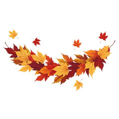 Fototapeta premium A decorative border of colorful autumn maple leaves in shades of red, orange, and yellow, isolated on a transparent background