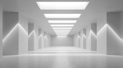 Obraz premium Empty white hallway with bright lights