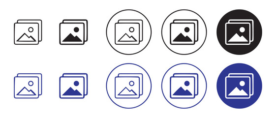 Gallery Icon Collection. Diverse Media Symbols in Modern Black, White, and Blue Styles.