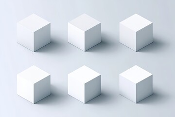 Six identical white cubes, isometric view, on a light gray background.  Shadows subtly indicate depth