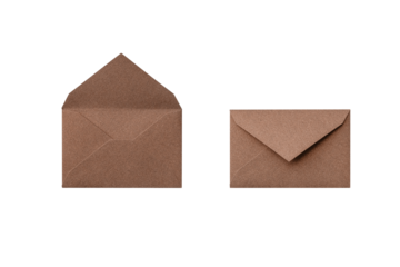 Cutout of an open and closed brown side of brown envelope with lame seen from overhead	
