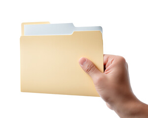 Hand holding a manila folder with documents