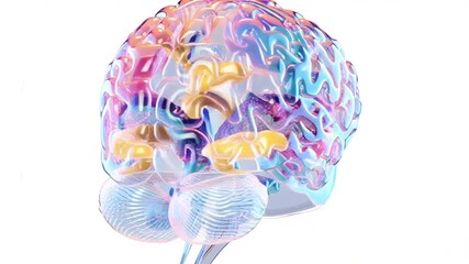 Volumetric brain MRI scan, multicolor coded overlay for tumor types growth stages, clinical 3D rotating brain model clear segmentation, glowing head shell futuristic holographic overlay medical visual - Powered by Adobe