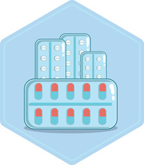 Blister Packs Hexagon Icon Capsule and Tablet Strips for Pharmacy, Medication UI Healthcare Infographics