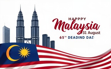 Happy 31st August Malaysia Independence Day Vector Illustration. Petronas Tower Design for 65th National Day Poster Banner Template. Twin Tower and Flag of Malaysia. High quality