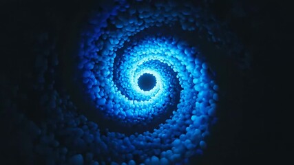 Abstract blue spiral tunnel 3d render with glowing center and dark surrounding background - Powered by Adobe