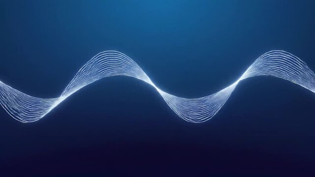 Abstract blue wave form animation displaying flow and motion of data and sound visualization with dynamic lines