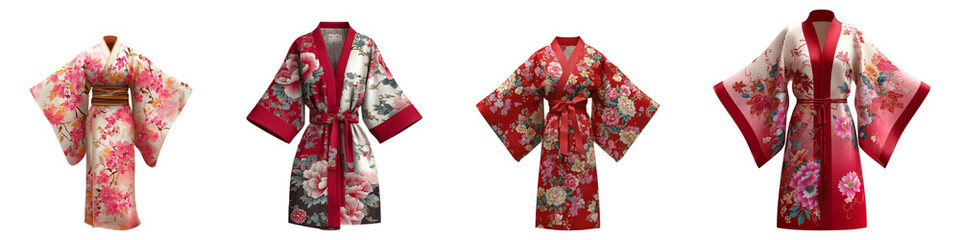 Naklejka premium Set of kimono Japan isolated on transparent background.