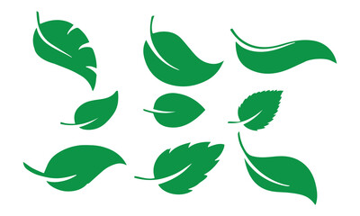 Green Leaf Silhouette Set. Botanical Nature Icons for Eco-Friendly Designs.