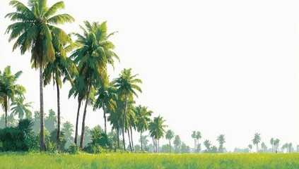 Obraz premium Row of palm trees along a grassy field