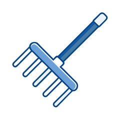 Fototapeta premium Garden rake tool for yard work in blue outline design 