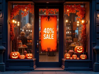 Pumpkin display outside store signaling autumn sale with vibrant colors and seasonal decorations