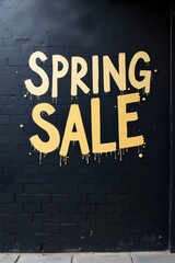 Spring sale announcement on vibrant brick wall with urban street vibe and creative artistic expression