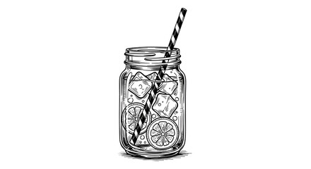 Iced beverage in mason jar illustration