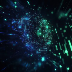 Fototapeta premium Glowing sphere of green and blue lights