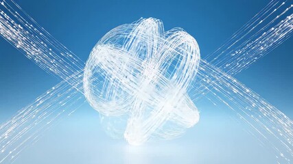 Abstract glowing light trails forming geometric shapes on a blue gradient background animation - Powered by Adobe