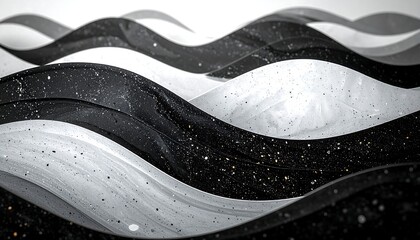 Obraz premium Abstract Black and White Wavy Design with Speckled Texture and Depth