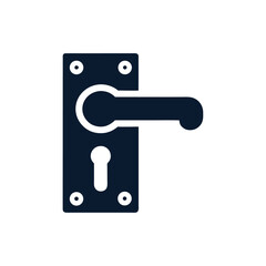 Dark blue silhouette of a door handle with a keyhole on a white background doorknob lever