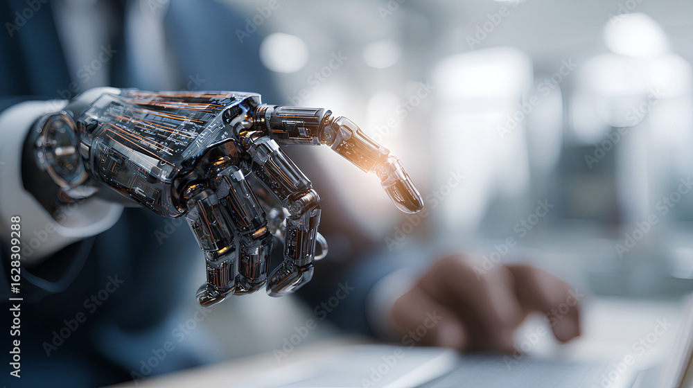 Poster businessman use artificial intelligence ai technology for enhanced work efficiency data analysis and