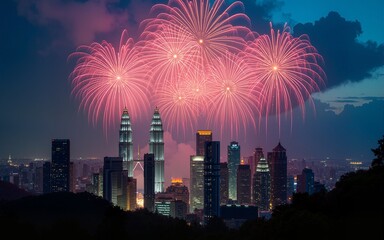 Firework over Kuala Lumpur city, Malaysia skyline. High quality