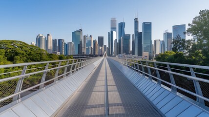 Obraz premium A Modern City Skyline Viewed from a Pedestrian Bridge