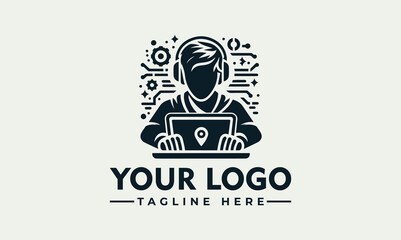 Futuristic Black Vector of Programmer with Circuit Elements and Keyboard