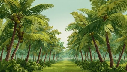 Fototapeta premium Lush tropical palm tree avenue