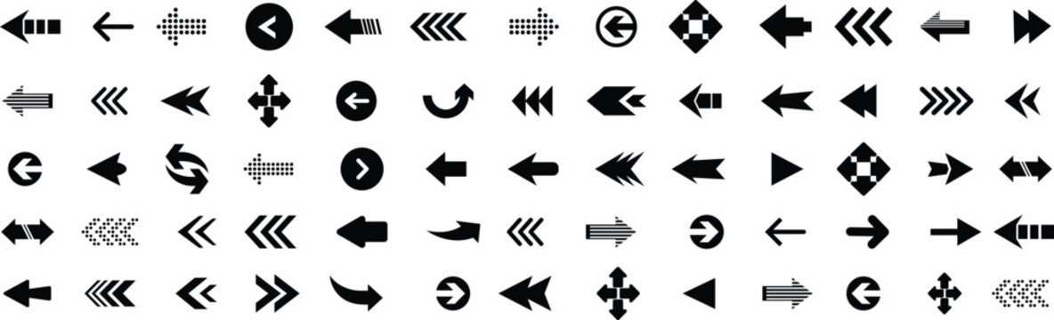 Arrow icon set, arrow cursor.  Modern simple arrows.  collection, different arrow signs, black arrows icons. Vector illustration.