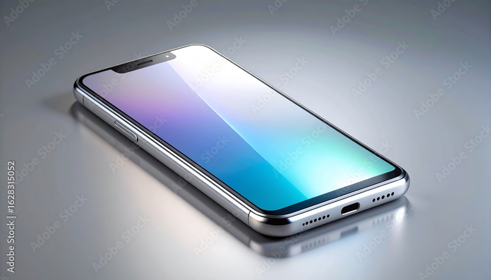 Aufkleber closeup of silver smartphone with gradient display and textured frame
