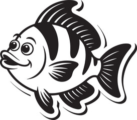 Cartoon Fish Silhouette with Stripes on Transparent Background Aquatic Creature Design