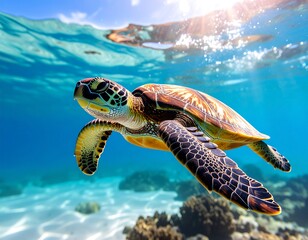 Sea Turtle Swimming Underwater