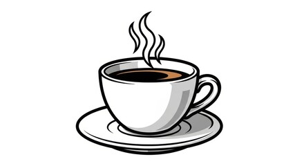 Obraz premium Elegant illustration of a steamy cup of aromatic coffee on a saucer