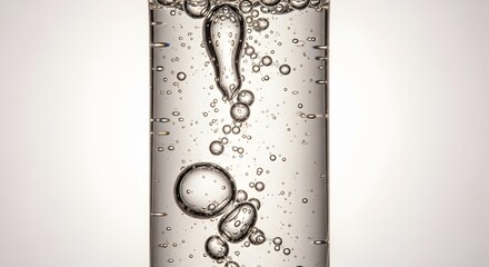 Abstract macro view of sparkling carbonated water with dynamic effervescent bubbles, a refreshing and pure beverage concept for health and wellness