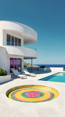 Fototapeta premium A bold, post-modern tropical mansion designed with fluid architectural forms