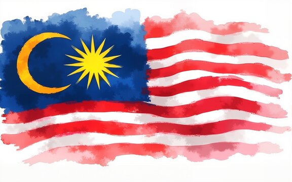 Abstract happy independence day of Malaysia with creative watercolor national brush flag background. High quality