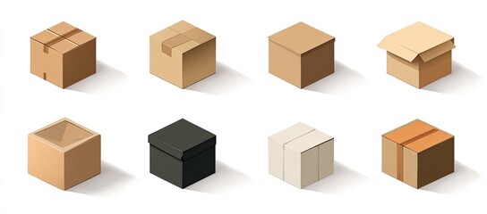 Fototapeta premium Isometric cardboard boxes in various colors