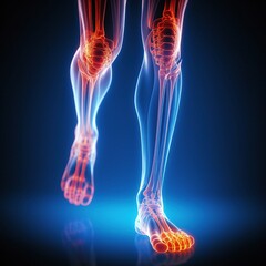 Detailed graphic representation of a man's leg highlighting anatomical features and motion dynamics