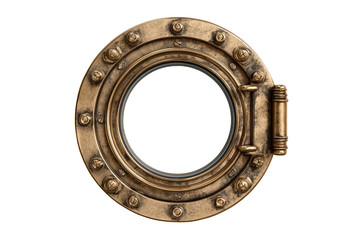 Ornate brass porthole, detailed view