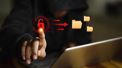 Hacker Stealing Data Files Cybersecurity Breach