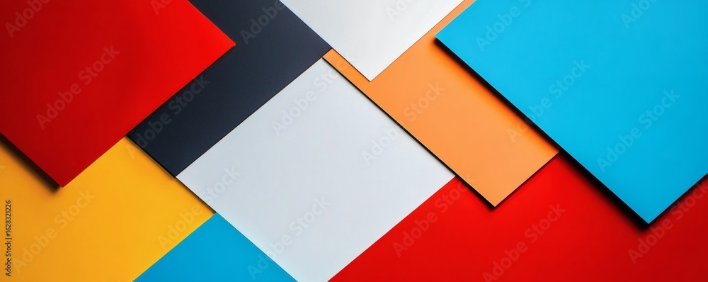 Poster colorful overlapping geometric squares creating an abstract layered composition of shades