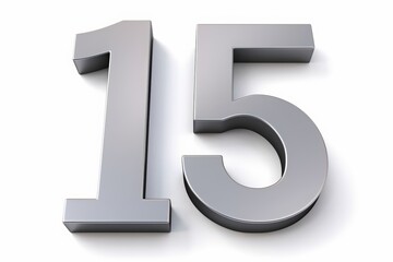 Naklejka premium Silver 3d numbers 15 Fifteen. Isolated white background 3d illustration.
