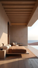 Studio-Style Minimalist Luxury Bedroom in Bold Frontal Light