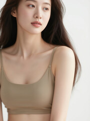 Fototapeta premium 여름 해변의 주황색 비키니 여성, Woman in Orange Bikini on Summer Beach
