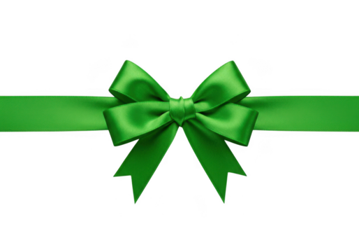 Green ribbon bow decoration design isolated on transparent background