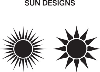 Sun Designs Vector Set with Radiating Rays on Transparent Background Summer Theme Graphics