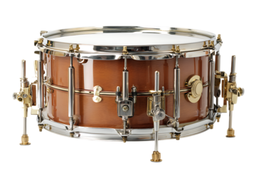 High-End Custom-Made Snare Drum with Brass Hardware Isolated on transparent background, cutout