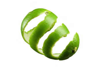 Fresh lime peel citrus zest spiral isolated on transparent background