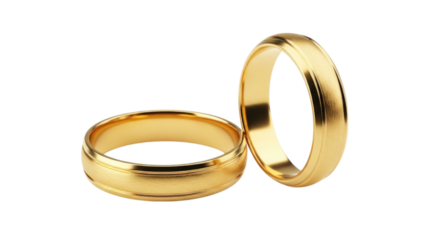 Elegant golden wedding rings cutout isolated on transparent bg, png