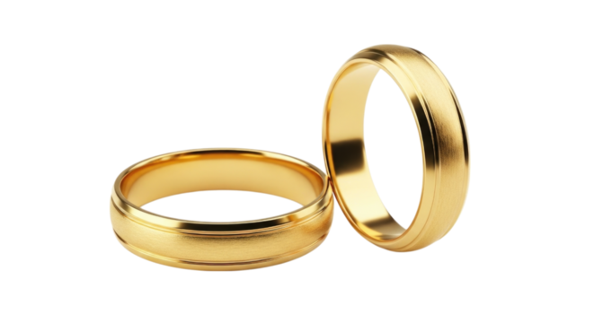 Elegant golden wedding rings cutout isolated on transparent bg, png - Powered by Adobe