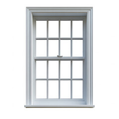 Classic white double hung window with grids isolated on transparent background